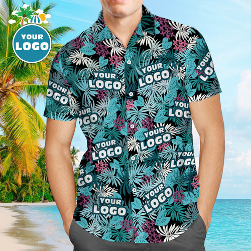 Custom Logo Hawaiian Shirts Summer Leaves Design Personalized Aloha Beach Shirt For Men