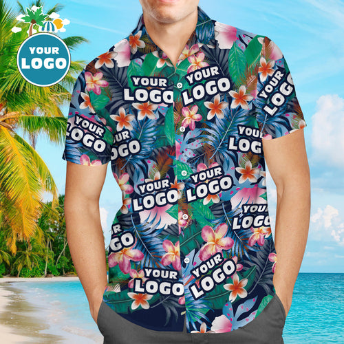Custom Logo Hawaiian Shirts Colorful Flowers Personalized Aloha Beach Shirt For Men