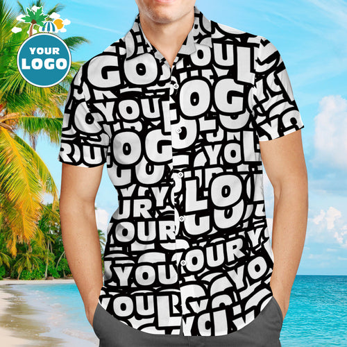 Custom Logo Hawaiian Shirts Muti-Logo Design Aloha Beach Shirt For Men