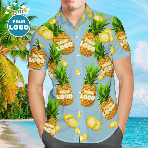 Custom Logo Hawaiian Shirts Blue Funny Pineapple Personalized Aloha Beach Shirt For Men