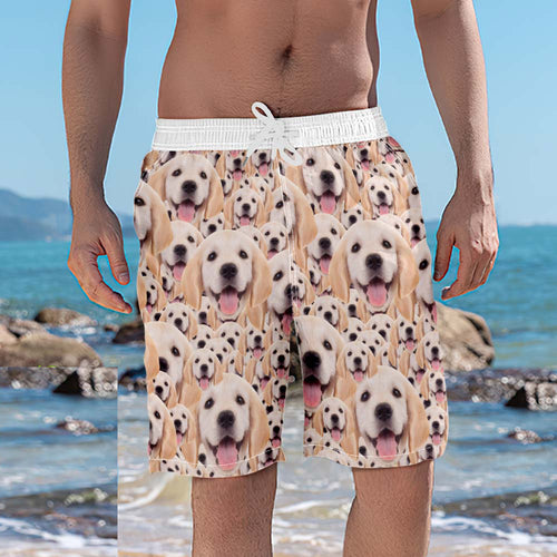 Custom Cute Face Dog Photo Man's Swim Trunk Water Shorts