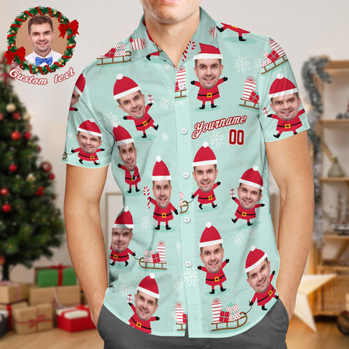 Custom Face Hawaiian Shirts Personalized Photo Gifts Men's Christmas Shirts Merry Christmas Gift