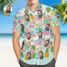 Custom Face Hawaiian Shirt Men's All Over Print Large Leaves Short Sleeve Shirt