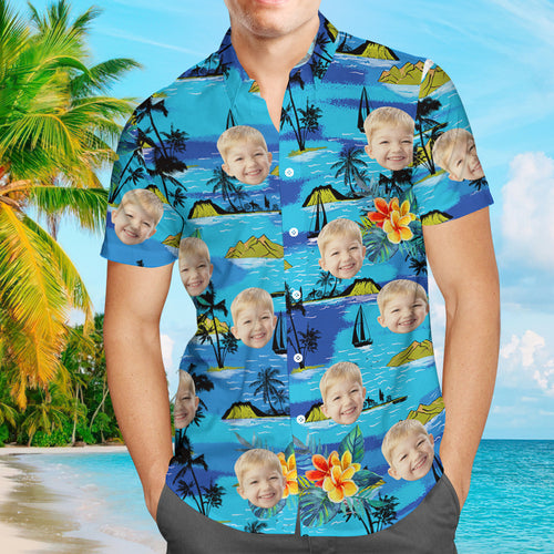 Custom Face Hawaiian Shirt Custom Tropical Shirts Men's All Over Print Hawaiian Shirt Father's Day Shirt Gift for Dad