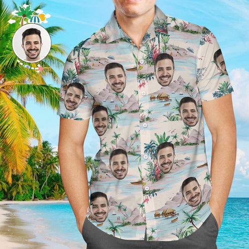 Custom Face Hawaiian Shirt Custom Tropical Shirts  Men's All Over Print Hawaiian Shirt Father's Day Shirt Gift for Dad