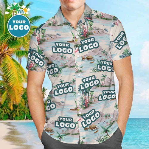 Custom Logo Hawaiian Shirts Mountains and Rivers Aloha Beach Shirt For Men