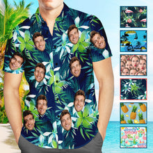 Christmas Gifts , Custom Face Hawaiian Shirt Men's All Over Print Large Leaves Short Sleeve Shirt
