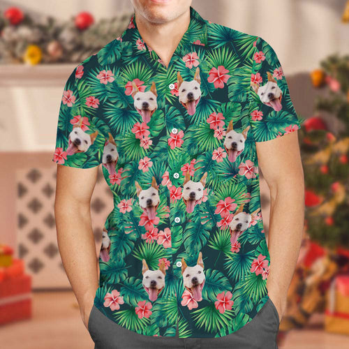 Black Friday Custom Tropical Shirts Custom Dog Face Hawaiian Shirt Leaves & Flowers Shirt for Christmas Gifts