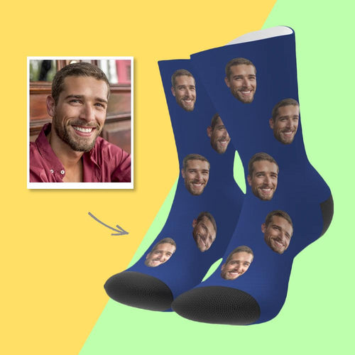 Custom Socks Add Pictures And Name Colorful - Smoky Blue