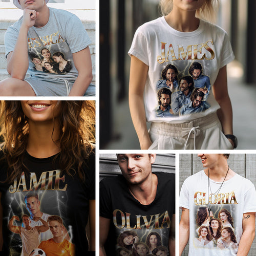 Custom Photo Vintage Tee Personalized Name T-shirt Couple Gifts Personalised Valentine's Day Present - MyFaceSocks