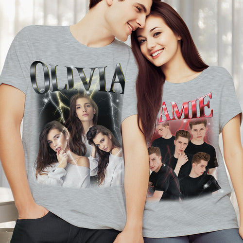 Custom Photo Vintage Tee Personalized Name T-shirt Couple Gifts Black Gifts For Him