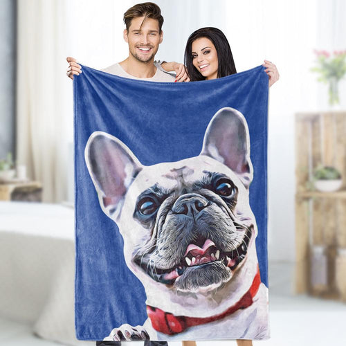 Christmas Gifts, Custom Dog Blankets Personalized Pet Photo Fleece Personalised Blanket Painted Art Portrait
