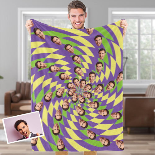 Custom Face Blankets Personalized Fleece Blanket Gifts For Family - Moving Optical Illusion