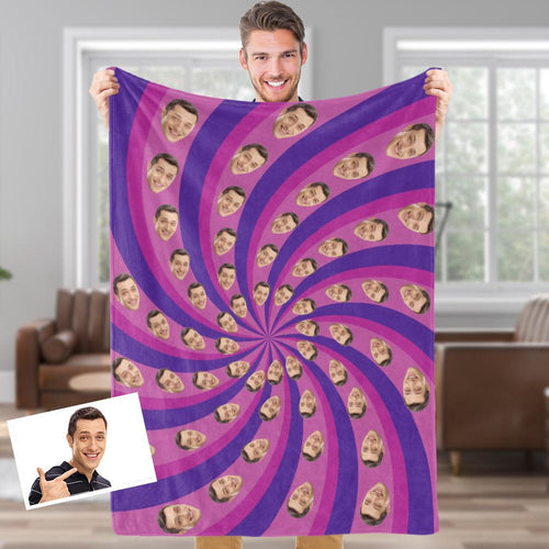 Custom Face Blankets Personalized Fleece Blanket Gifts For Family - Pink Moving Optical Illusion