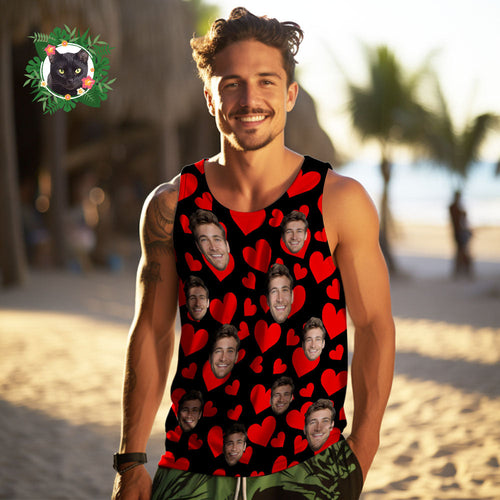Custom Face Tank Tops Men's Sleeveless Shirt Red Hearts Valentine's Day Gifts - MyFaceSocksAu