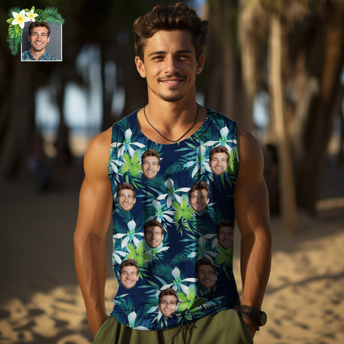 Custom Thick Face Tank Tops Men's Sleeveless Shirt Leaves Petal - MyFaceSocksAu