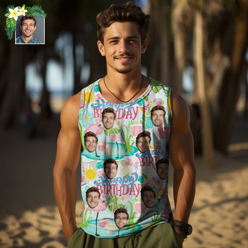 Custom Thick Face Tank Tops Men's Sleeveless Shirt Happy Birthday - MyFaceSocksAu