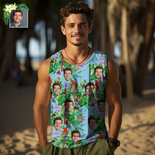 Custom Thick Face Tank Tops Men's Sleeveless Shirt Parrot - MyFaceSocksAu