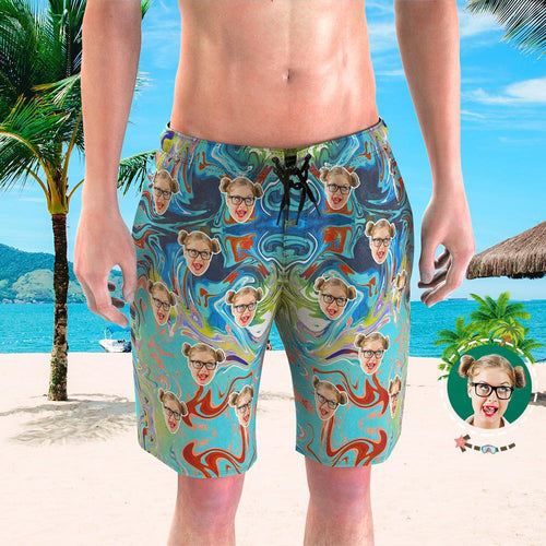 Custom Face Beach Trunks All Over Print Men's Photo Shorts - Abstract Paint