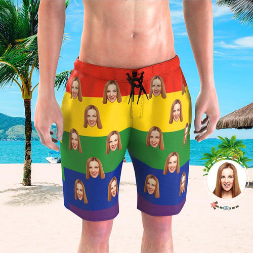 Custom Face Beach Trunks All Over Print Men's Photo Shorts - Pride