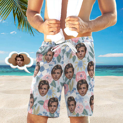 Custom Men's Beach Shorts Custom Face Shorts Floral Design - MyFaceSocksAu