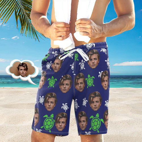 Men's Custom Face Shorts Custom Photo Beach Shorts Little Turtle Design - MyFaceSocksAu