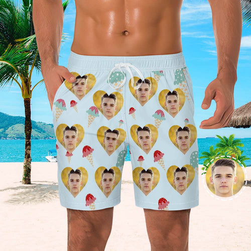 Men's Custom Photo Beach Shorts Custom Men's Shorts Ice Cream Design - MyFaceSocksAu