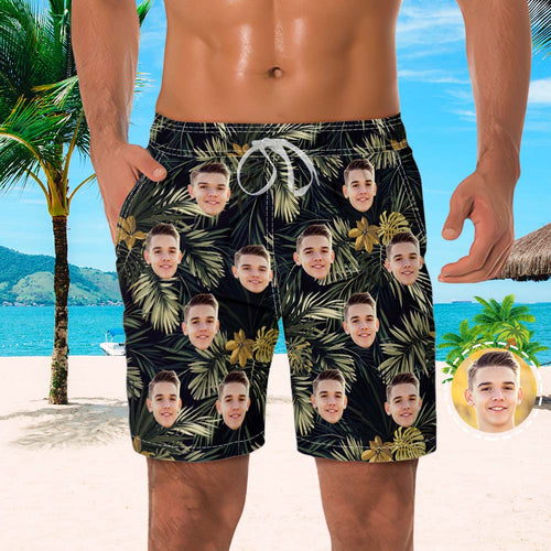 Men's Custom Face Beach Trunks All Over Print Photo Shorts - Withered Leaves - MyFaceSocksAu