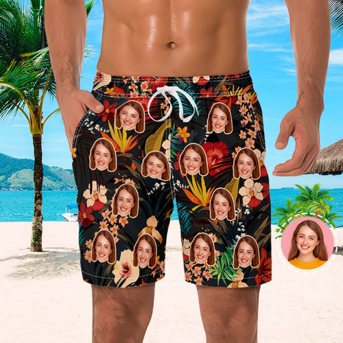 Men's Custom Face Beach Trunks All Over Print Photo Shorts Gift for Him - MyFaceSocksAu