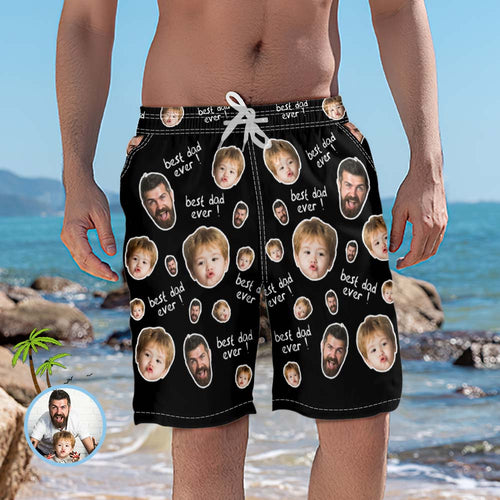 Custom Beach Shorts Photo Swim Trunks Father's Day Gift - Best Dad Ever - MyFaceSocksAu