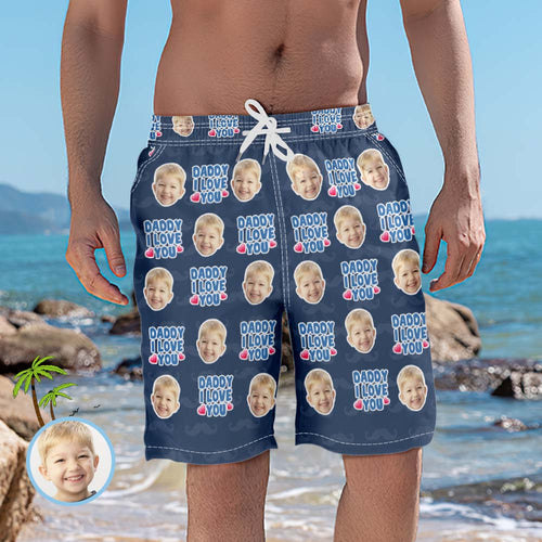 Custom Beach Shorts Photo Swim Trunks Father's Day Gift - Daddy I Love You - MyFaceSocksAu