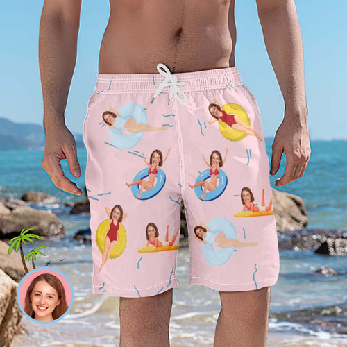 Personalized Beach Shorts for Men Summer Time Custom Face Swim Trunks - MyFaceSocksAu