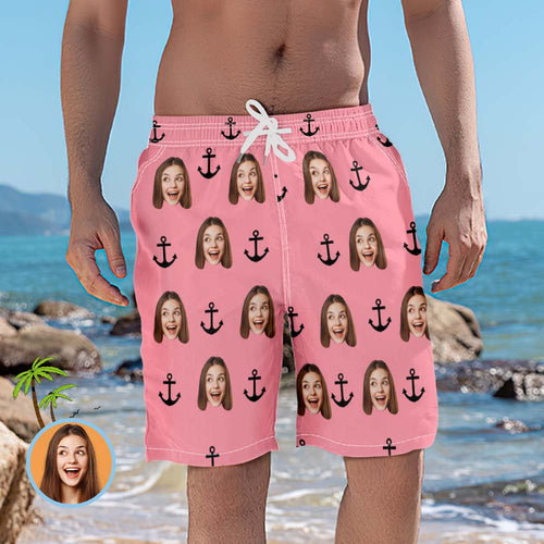 Custom Face Swim Trunks Personalized Pink Beach Shorts Funny Men's Casual Shorts - MyFaceSocksAu