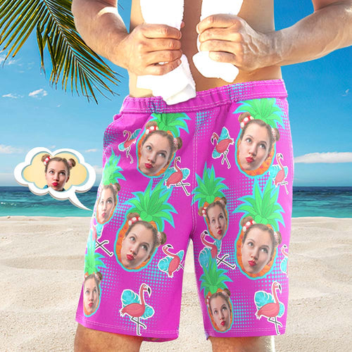 Custom Face Photo Men's Swim Trunk Water Shorts Summer Tie Dye flamingo - MyFaceSocksAu
