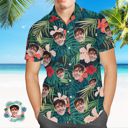 Custom Men's Shirt Face All Over Print Hawaiian Shirt Forest Tropical - MyFaceSocksAu