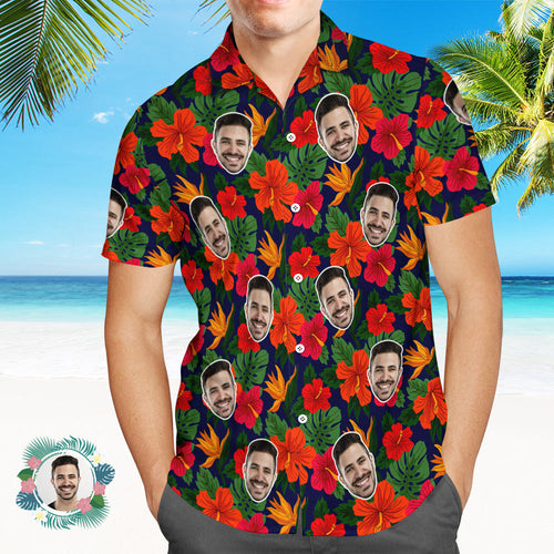 Custom Men's Shirt Face All Over Print Hawaiian Shirt Hibiscus Gifts - MyFaceSocksAu