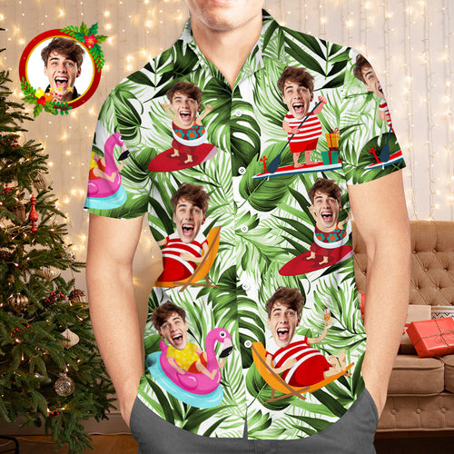Custom Face Hawaiian Shirt Funny Tropical Aloha Beach Xmas Santa Claus Men's Christmas Shirts - MyFaceSocksAu