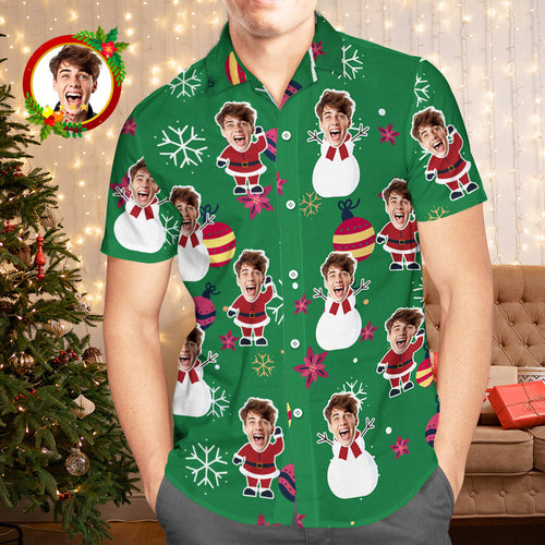 Custom Face Hawaiian Shirt Christmas Ball Men's Christmas Shirts - MyFaceSocksAu