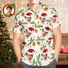 Custom Face Hawaiian Shirt Candy Cane Gingerbread Men's Christmas Shirts - MyFaceSocksAu