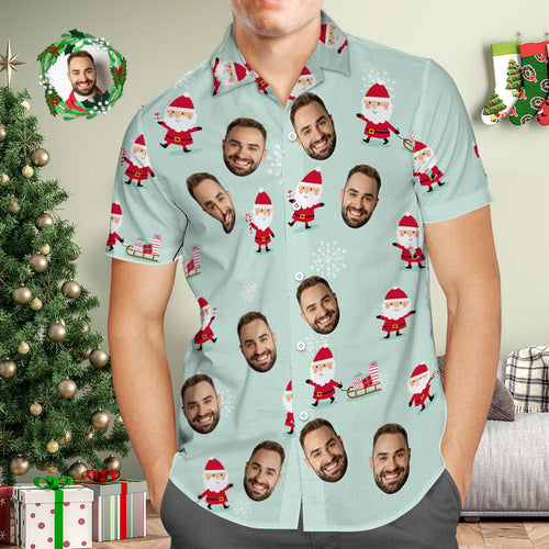 Custom Face Hawaiian Shirt Personalized Photo Hawaiian Shirts Santa Claus Christmas Gift for Him - Myfacesocks