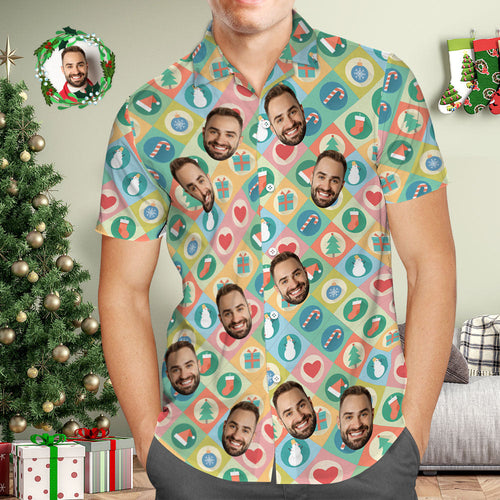 Custom Face Hawaiian Shirt Personalized Photo Hawaiian Shirts Merry Christmas Gift for Him - Myfacesocks