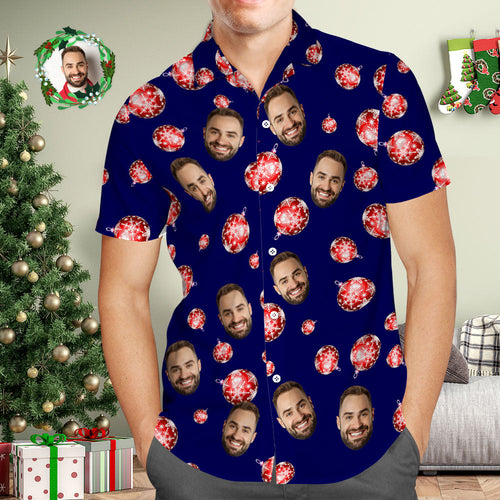Custom Face Men's Hawaiian Shirt Personalized Photo Blue Hawaiian Shirts Merry Christmas - Myfacesocks