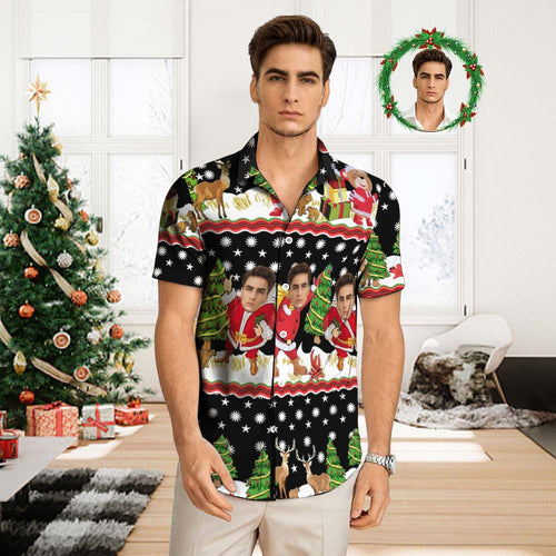 Custom Face Hawaiian Shirt Men's All Over Print Aloha Shirt christmas Gift - Santa Claus with Presents - MyFaceSocksAu