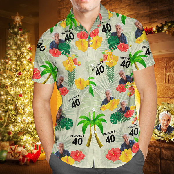 Custom Your Own Face Birthday Hawaiian Shirt Custom Date and Name Yellow  Flower and Palm Tree Shirt - MyFaceSocksAu