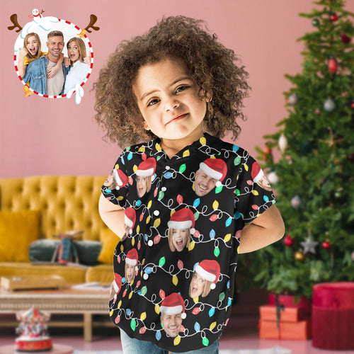 Custom Face Kid's Hawaiian Shirts Personalized Photo Christmas Family Xmas Leds Aloha Shirts - MyFaceSocksAu