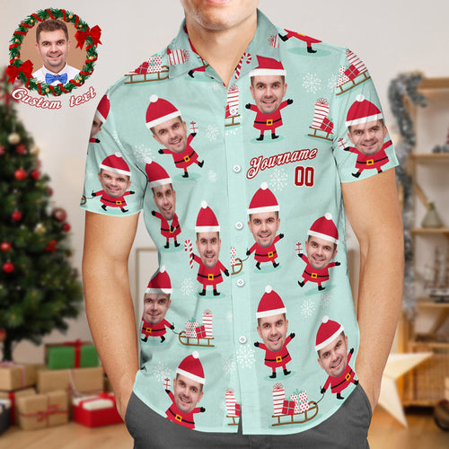 Custom Face Hawaiian Shirts Personalized Photo and Text Shirt Gift Men's Christmas Shirts Santa Claus and Gifts - MyFaceSocksAu
