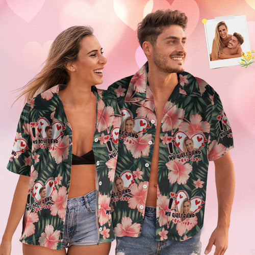Custom Face Hawaiian Style Shirt Couple Outfit For Love - MyFaceSocksAu
