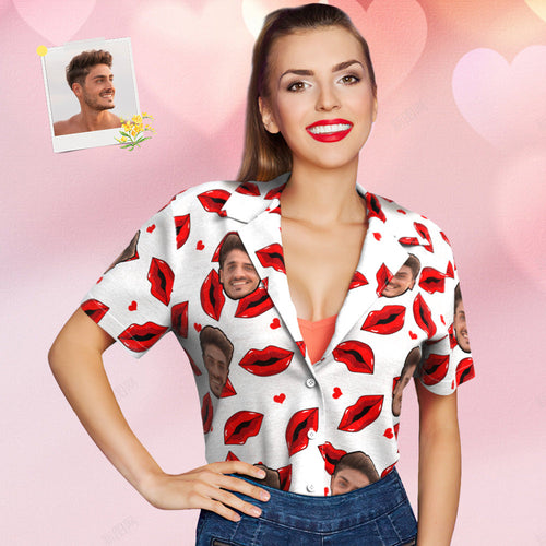 Custom Face Hawaiian Shirt for Women Funny Red Lips Personalized Gift for Her - MyFaceSocksAu