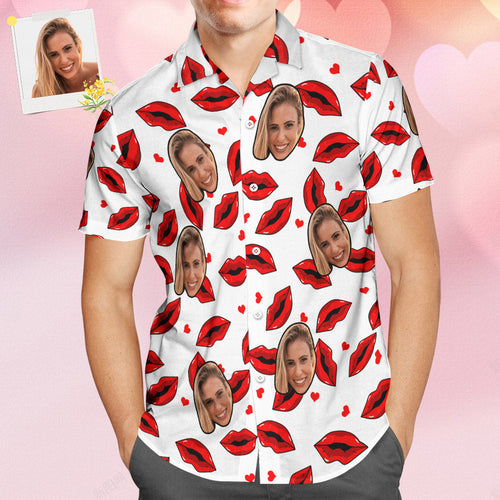 Custom Face Hawaiian Shirt All Over Print Funny Red Lips Personalized Shirt - MyFaceSocksAu