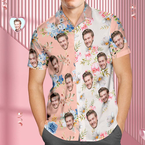 Custom Face Hawaiian Shirt For Men Patchwork Printing Shirt Valentine's Day Gifts For Him - MyFaceSocksAu